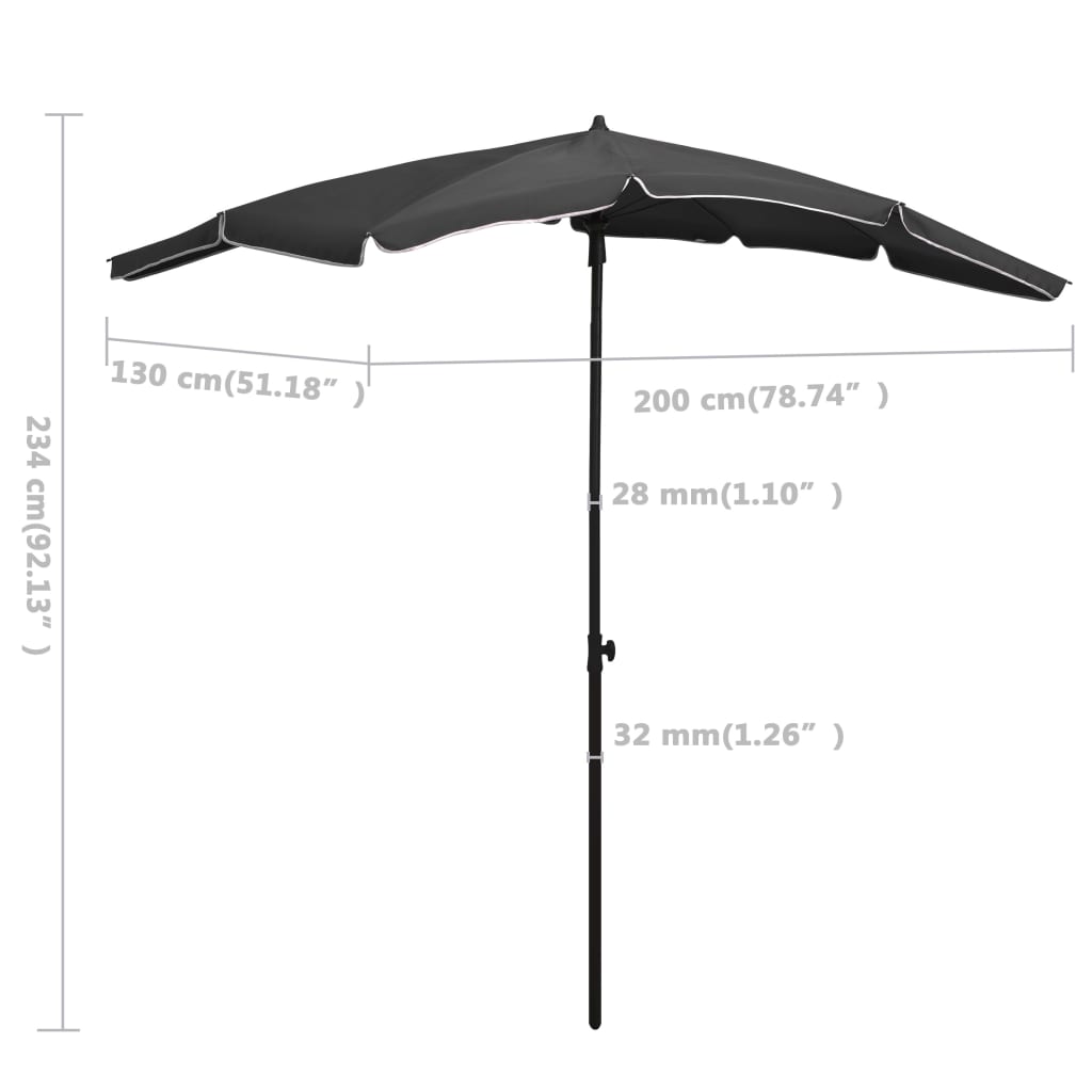 parasol med stang 200x130 cm antracitgrå