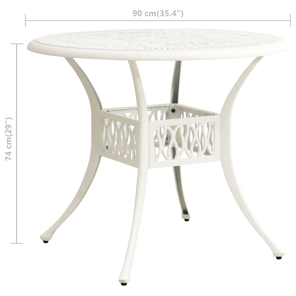 havebord 90x90x74 cm støbt aluminium hvid