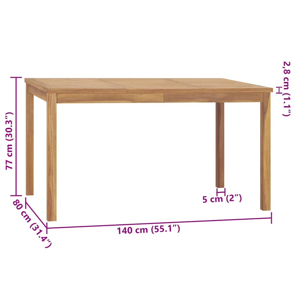 havebord 140x80x77 cm massivt teaktræ