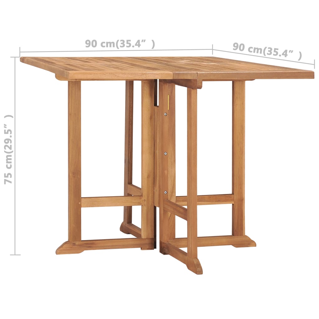 foldbart havebord 90x90x75 cm massivt teaktræ