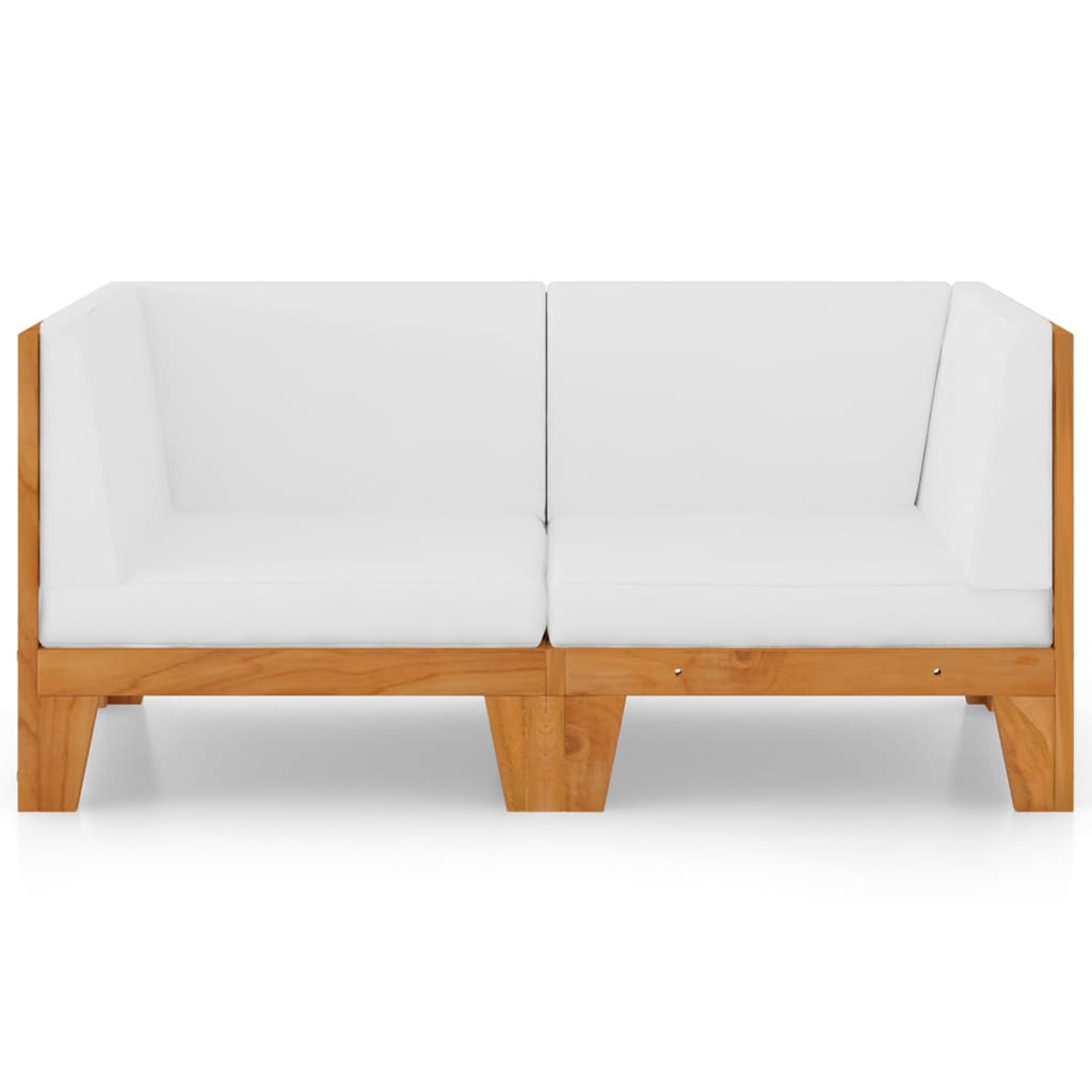 2-personers sofa med cremehvide hynder massivt akacietræ