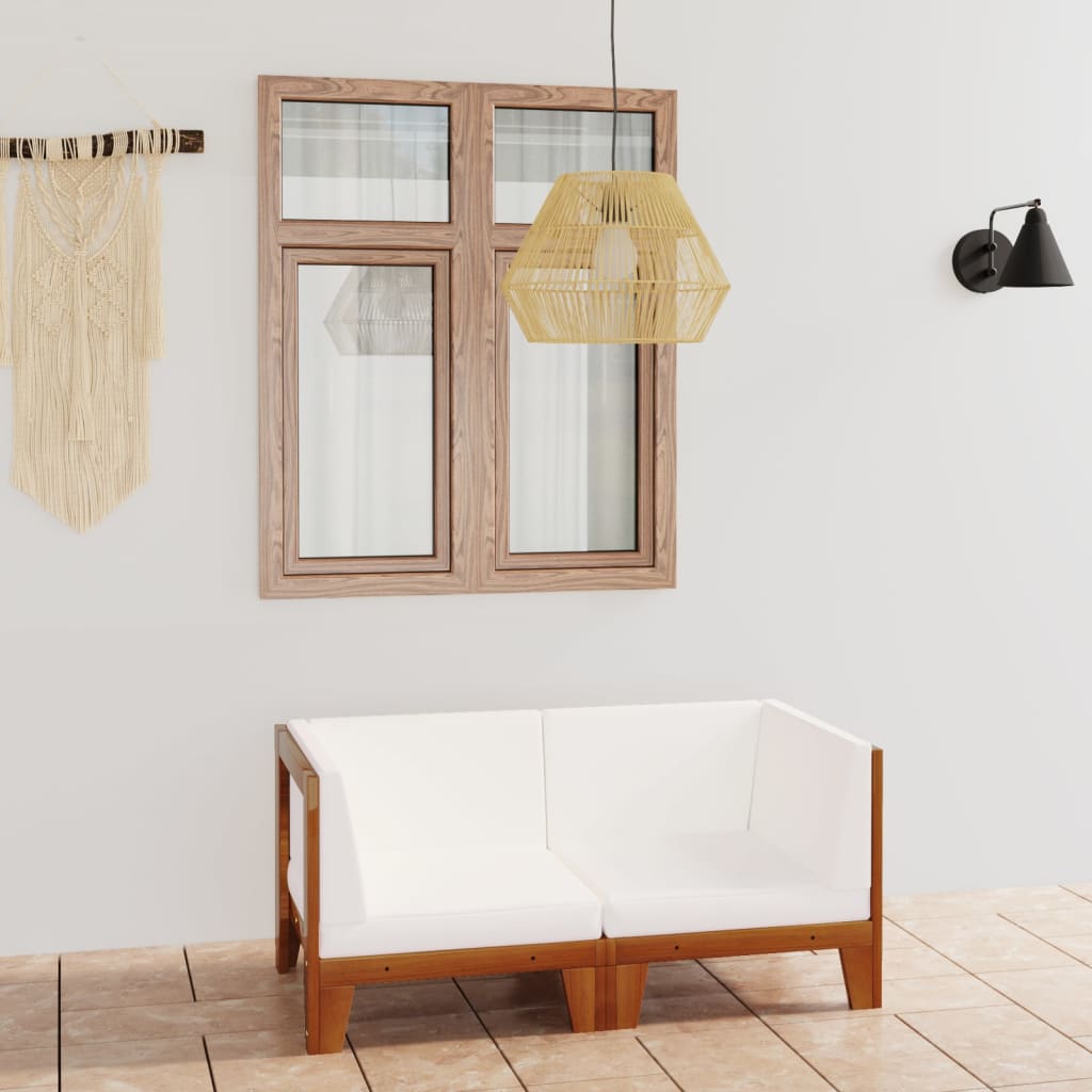 Loungesæt Til Haven 7 Dele Med Hynder Massivt Akacietræ - Creme / Hjørnesofa (2 stk.)