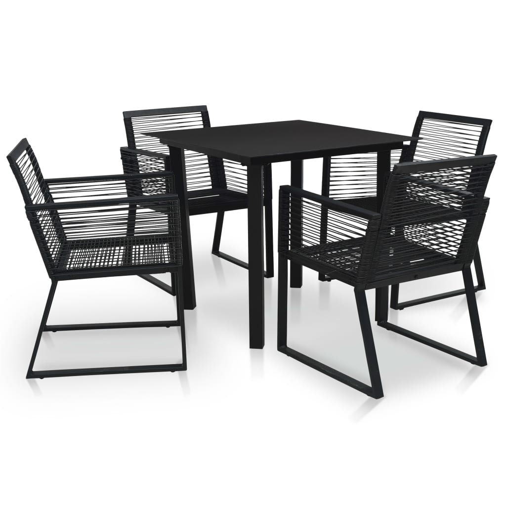 udendørs spisebordssæt 5 dele PVC-rattan sort