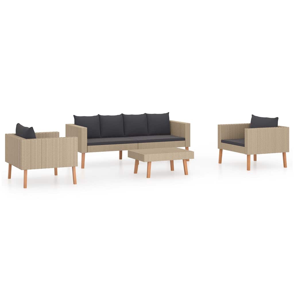 loungesæt til haven 4 dele med hynder polyrattan beige