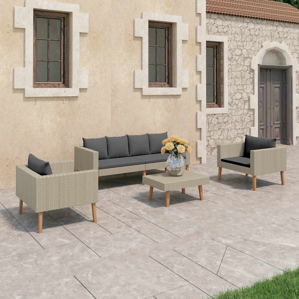 loungesæt til haven 4 dele med hynder polyrattan beige