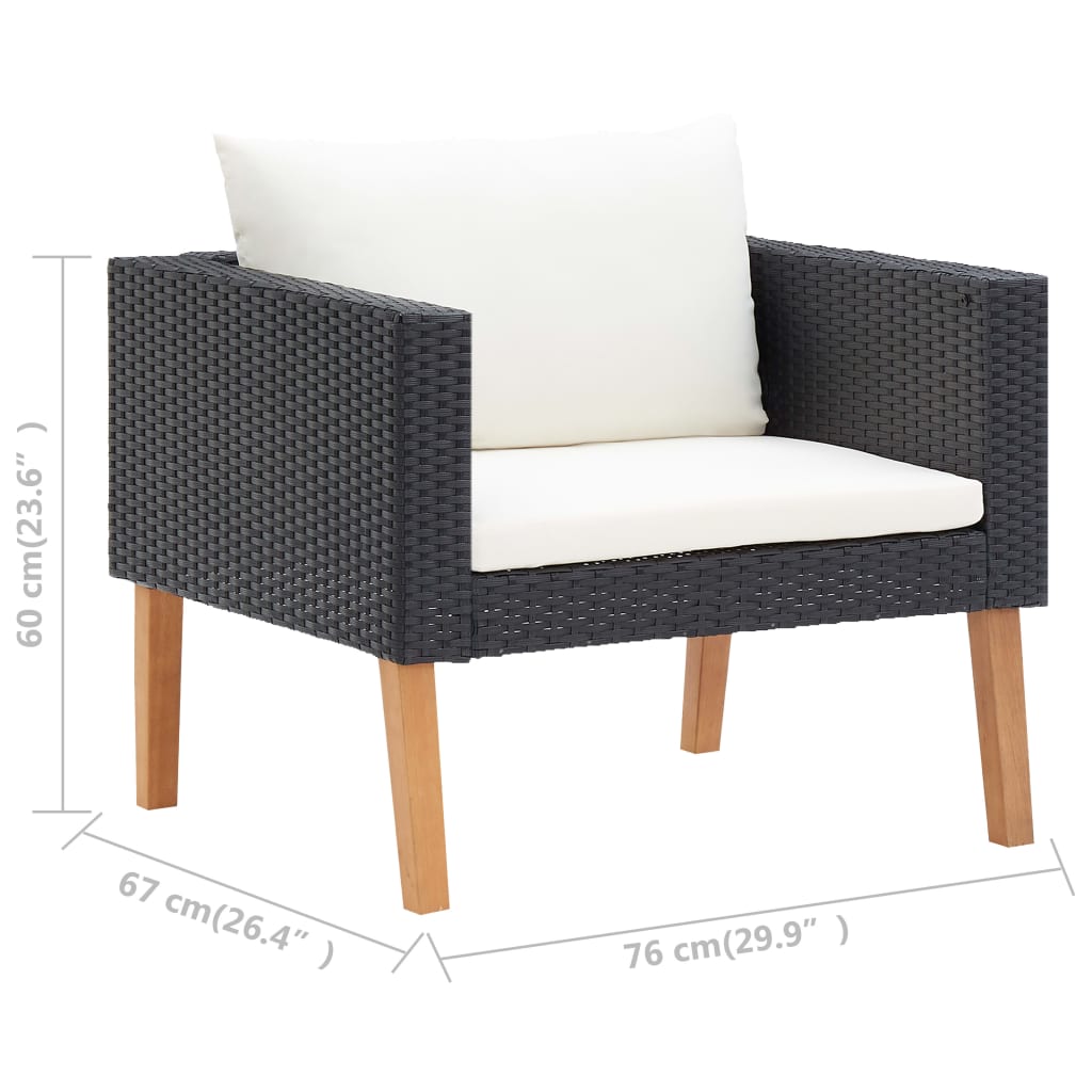 loungesæt til haven 4 dele med hynder polyrattan sort