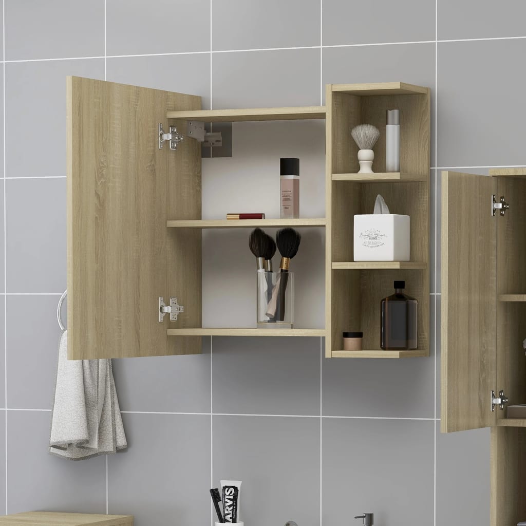 badeværelsesskab spejl 62,5x20,5x64cm konstrueret træ sonoma-eg