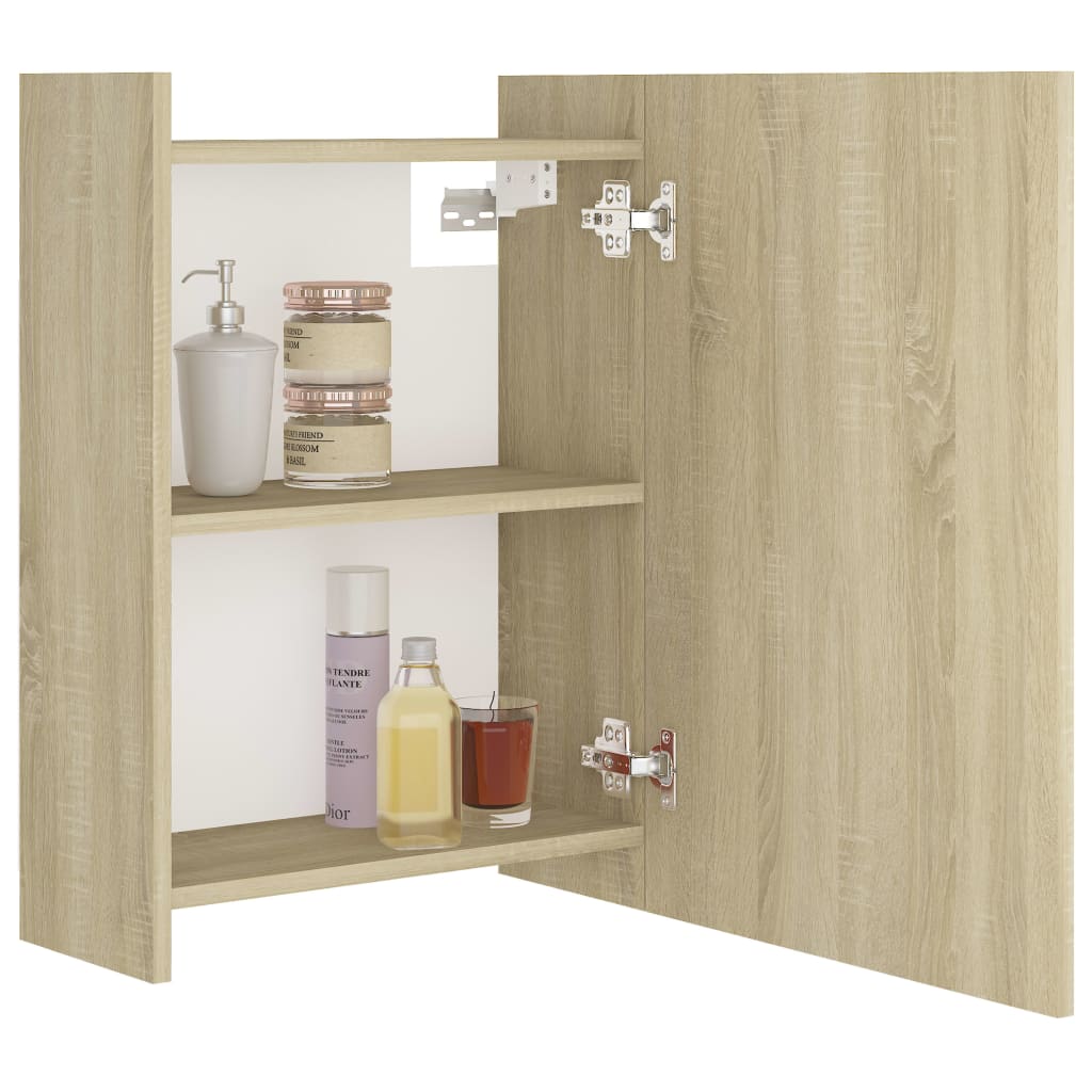 badeværelsesskab spejl 62,5x20,5x64cm konstrueret træ sonoma-eg