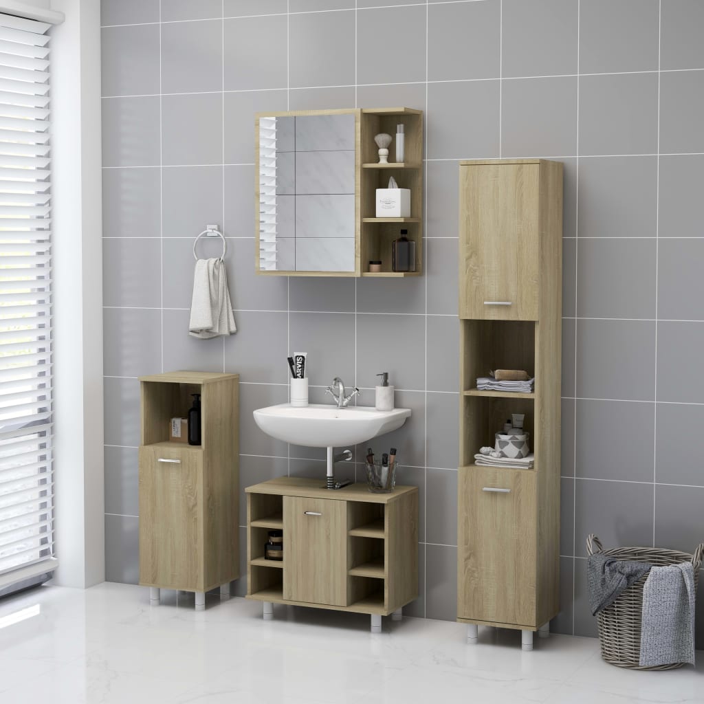 badeværelsesskab spejl 62,5x20,5x64cm konstrueret træ sonoma-eg