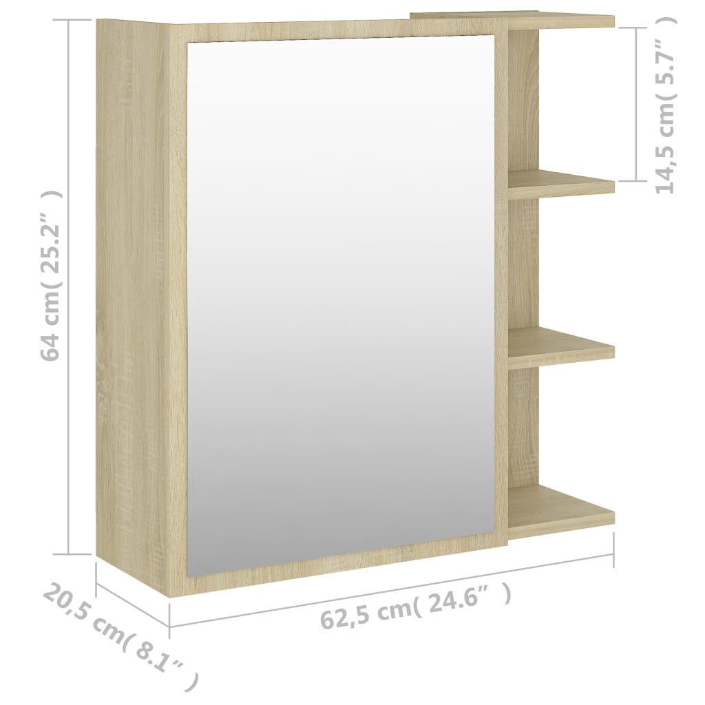 badeværelsesskab spejl 62,5x20,5x64cm konstrueret træ sonoma-eg