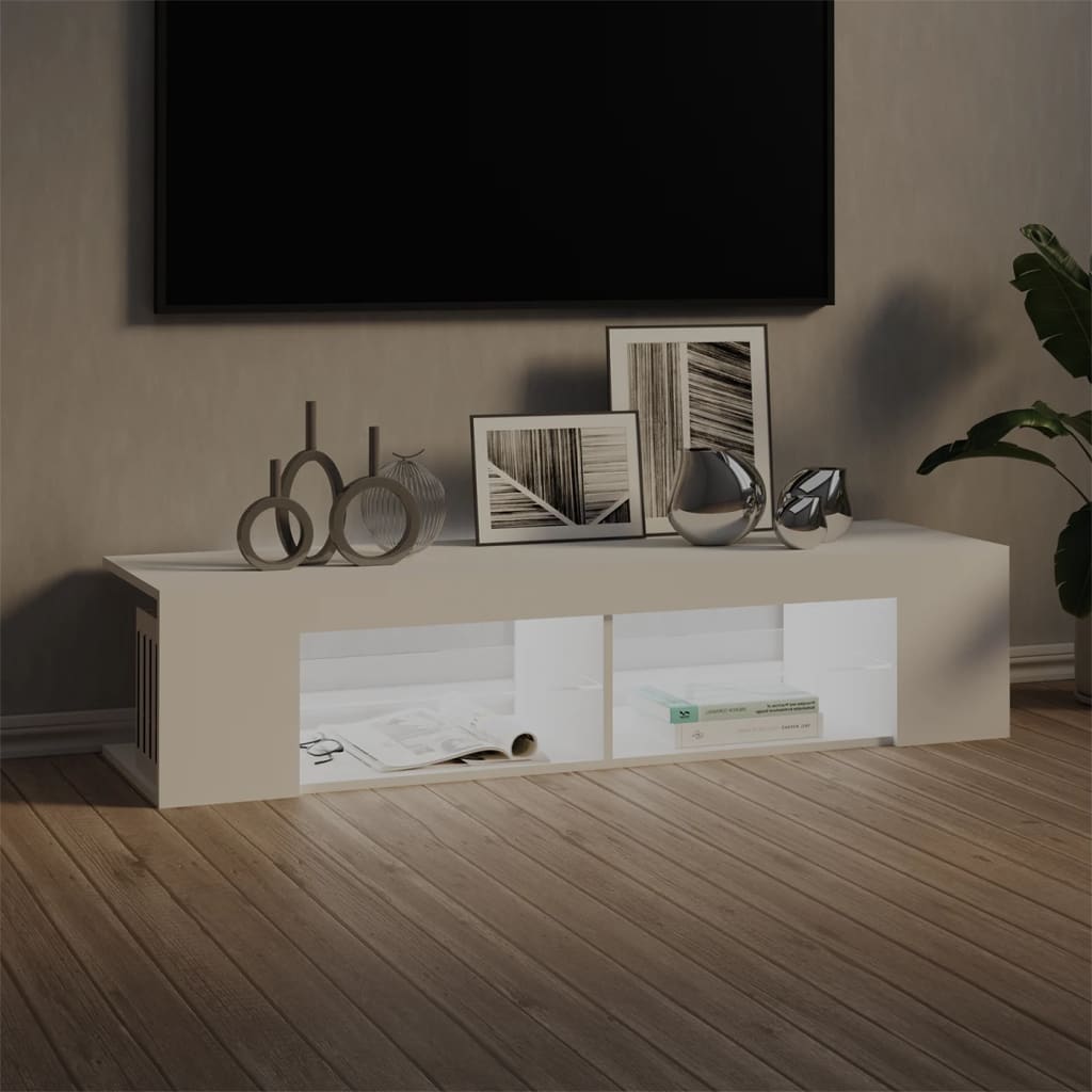 tv-skab med LED-lys 135x39x30 cm hvid