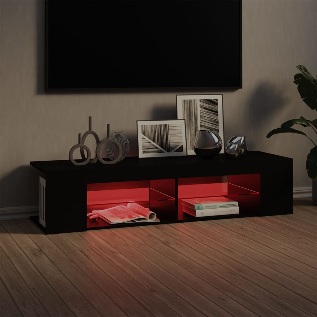 tv-skab med LED-lys 135x39x30 cm sort
