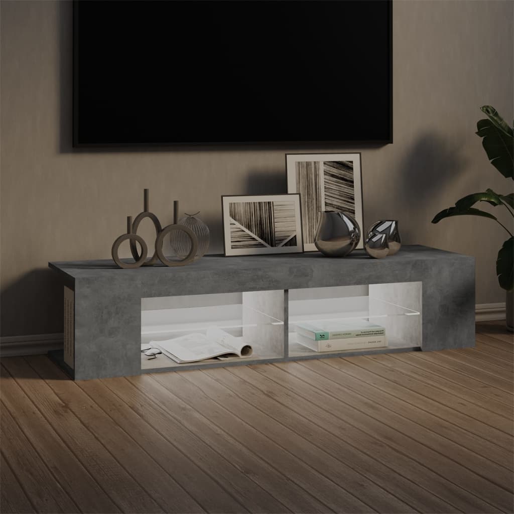 tv-skab med LED-lys 135x39x30 cm betongrå