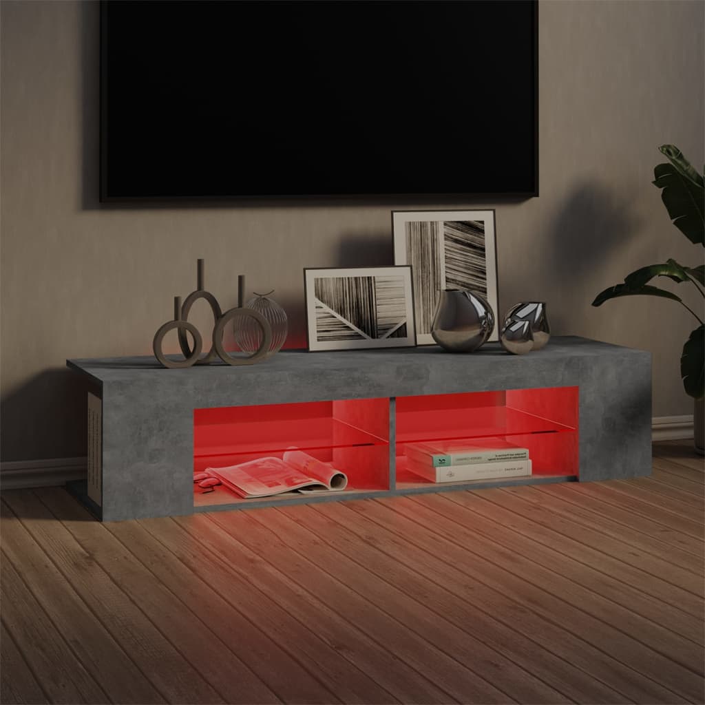 tv-skab med LED-lys 135x39x30 cm betongrå