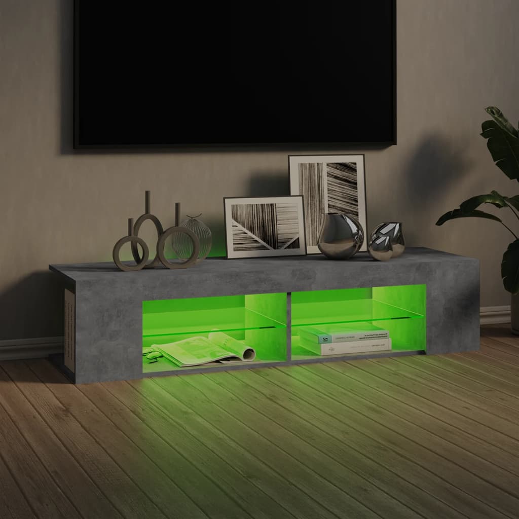 tv-skab med LED-lys 135x39x30 cm betongrå