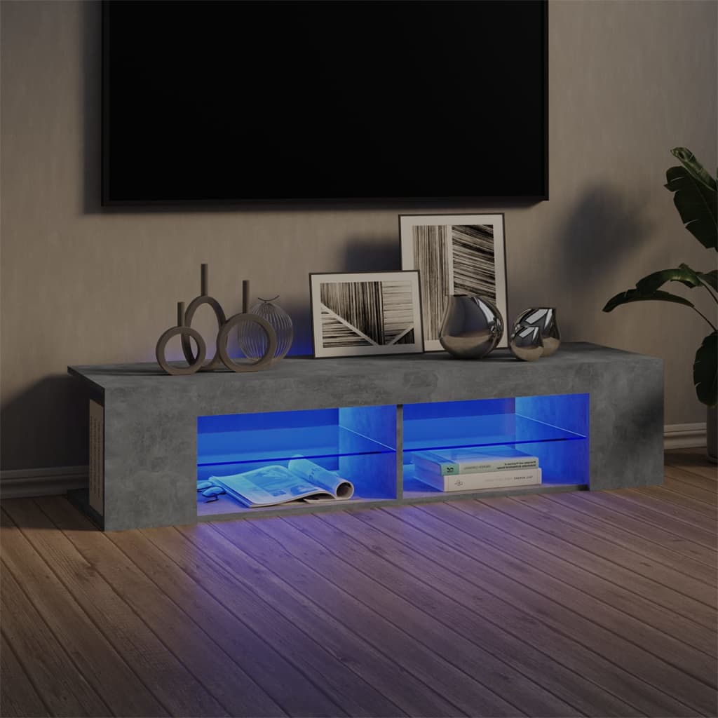 tv-skab med LED-lys 135x39x30 cm betongrå