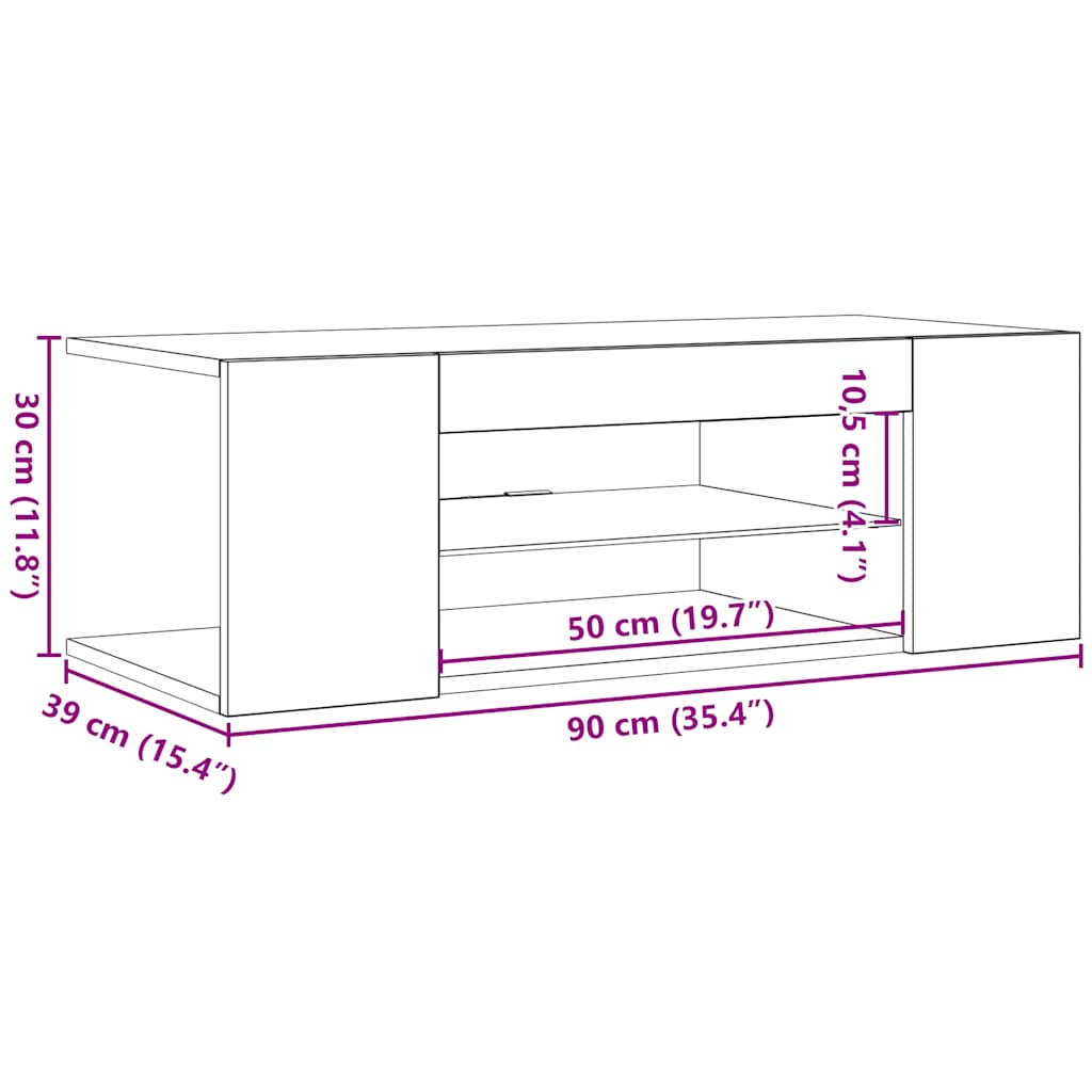 tv-bord med LED-lys 90x39x30 cm sonoma-eg