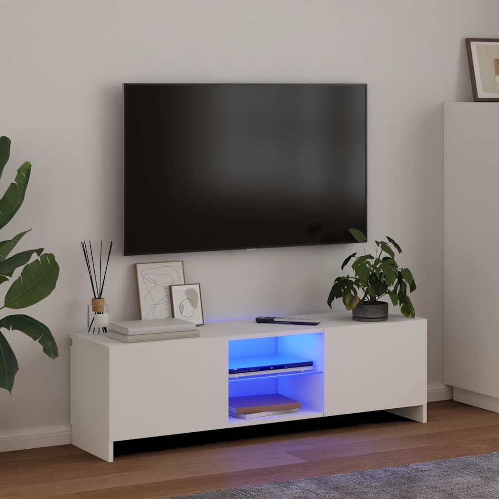 tv-skab med LED-lys 120x30x36 cm hvid