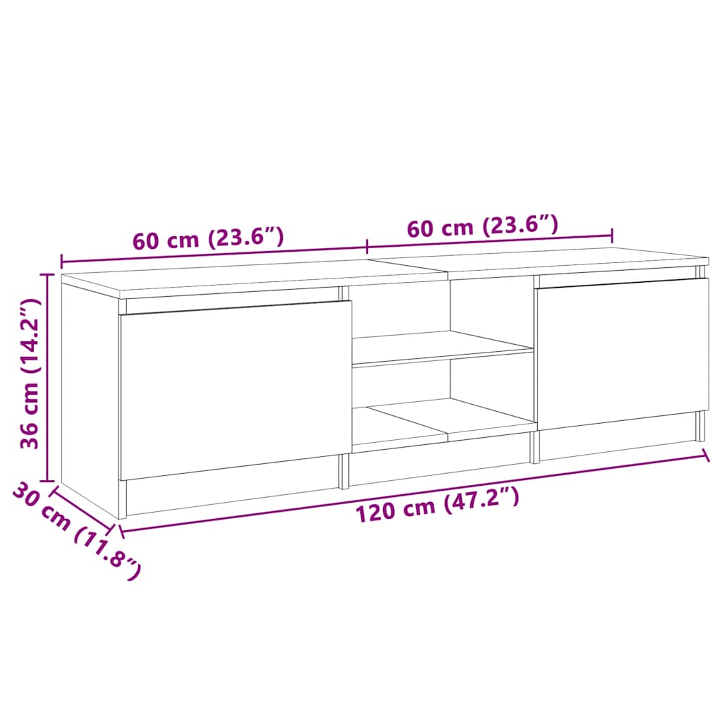 tv-bord med LED-lys 120x30x36 cm sonoma-eg