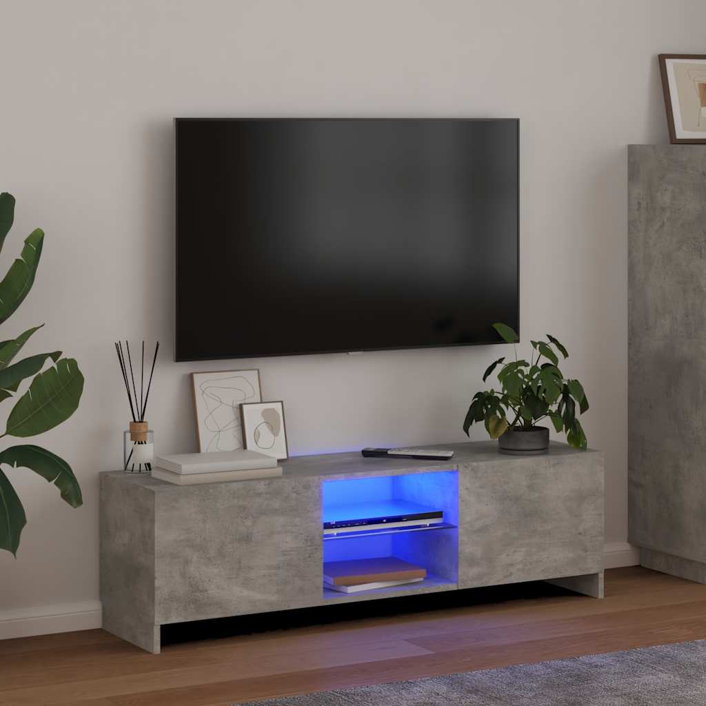 tv-skab med LED-lys 120x30x36 cm betongrå