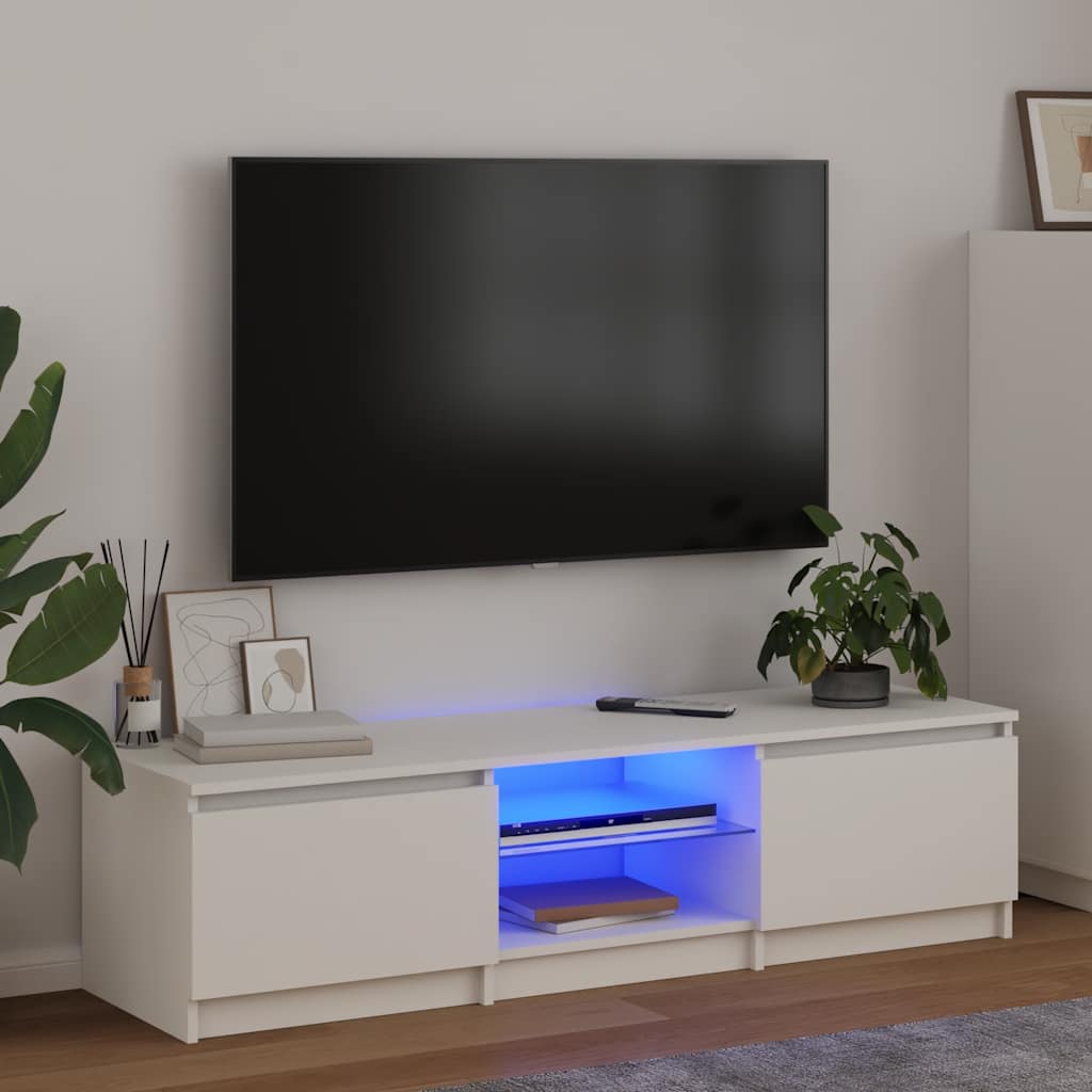 tv-skab med LED-lys 140x40x36 cm hvid