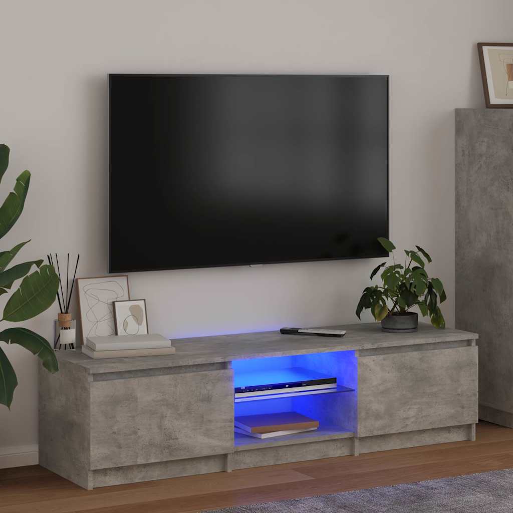 tv-bord med LED-lys 140x40x36 cm betongrå