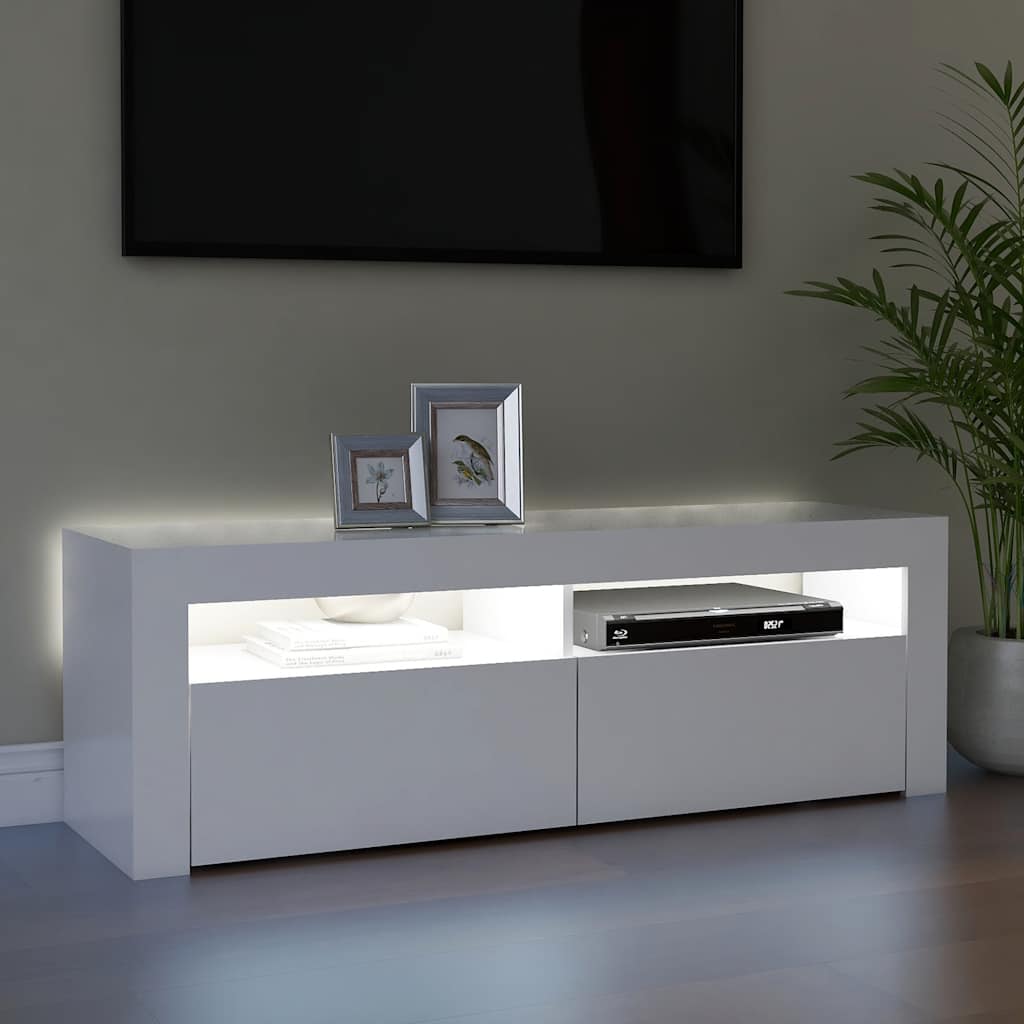 tv-skab med LED-lys 120x35x40 cm hvid
