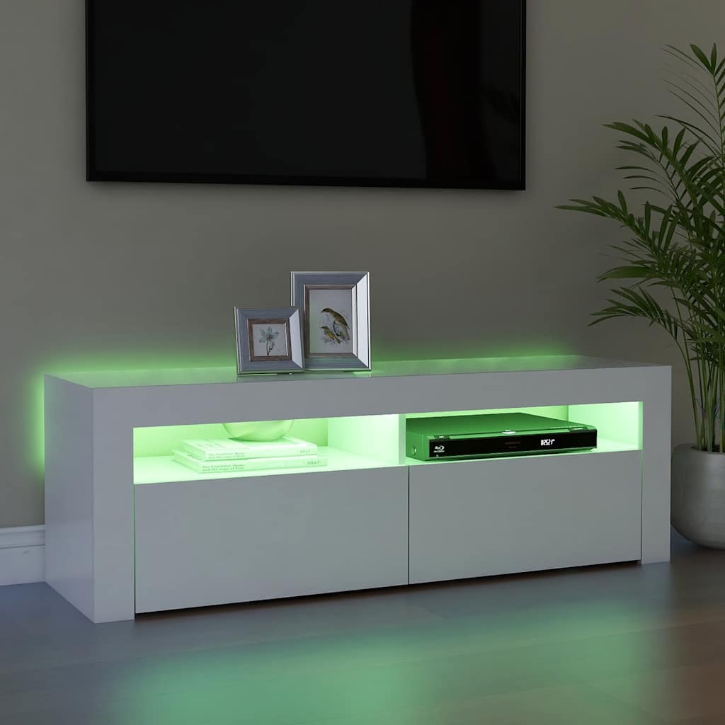 tv-skab med LED-lys 120x35x40 cm hvid