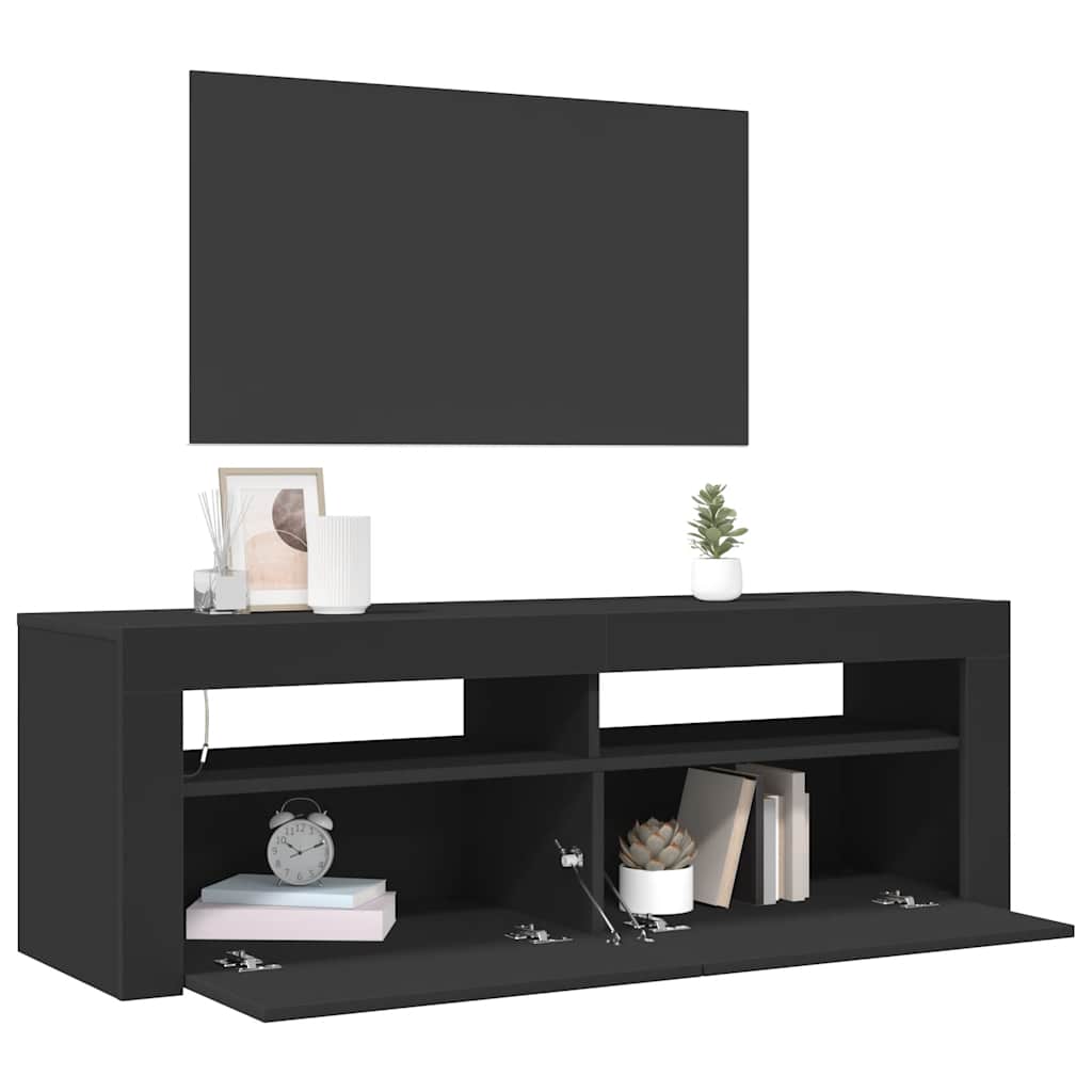 tv-bord med LED-lys 120x35x40 cm sort