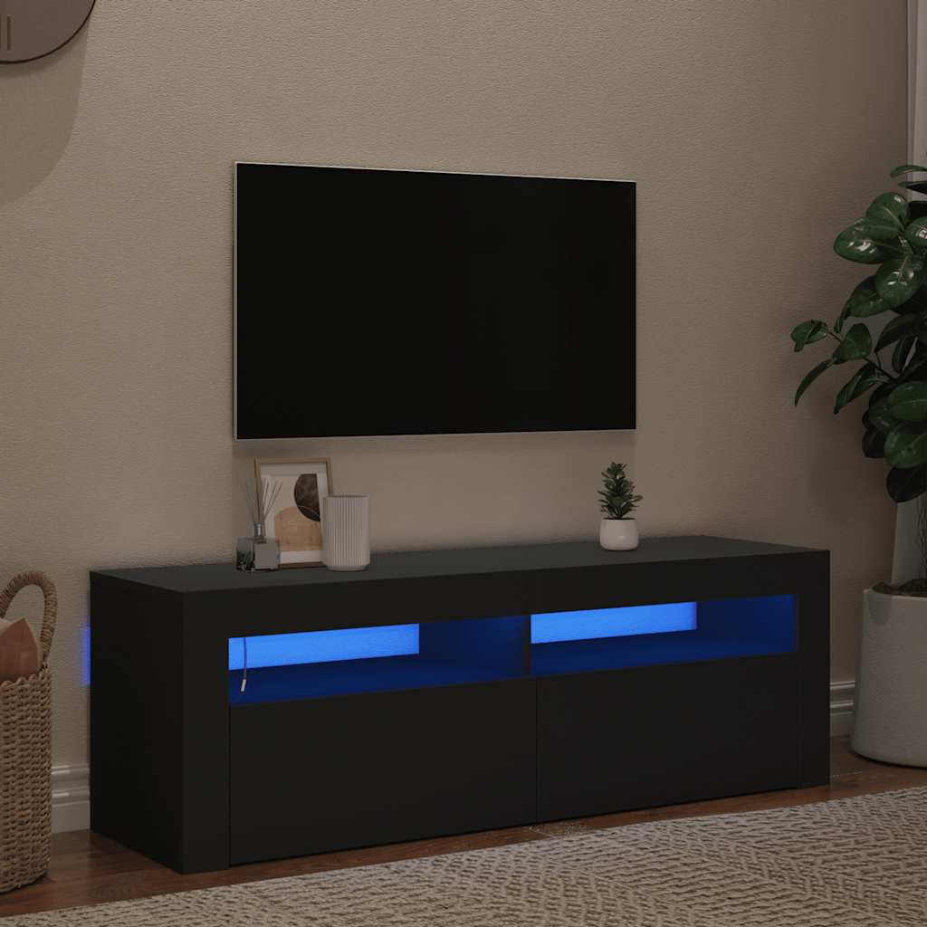 tv-bord med LED-lys 120x35x40 cm sort