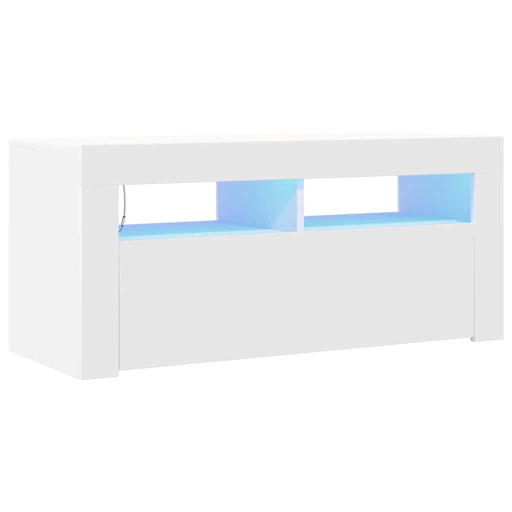 tv-skab med LED-lys 90x35x40 cm hvid