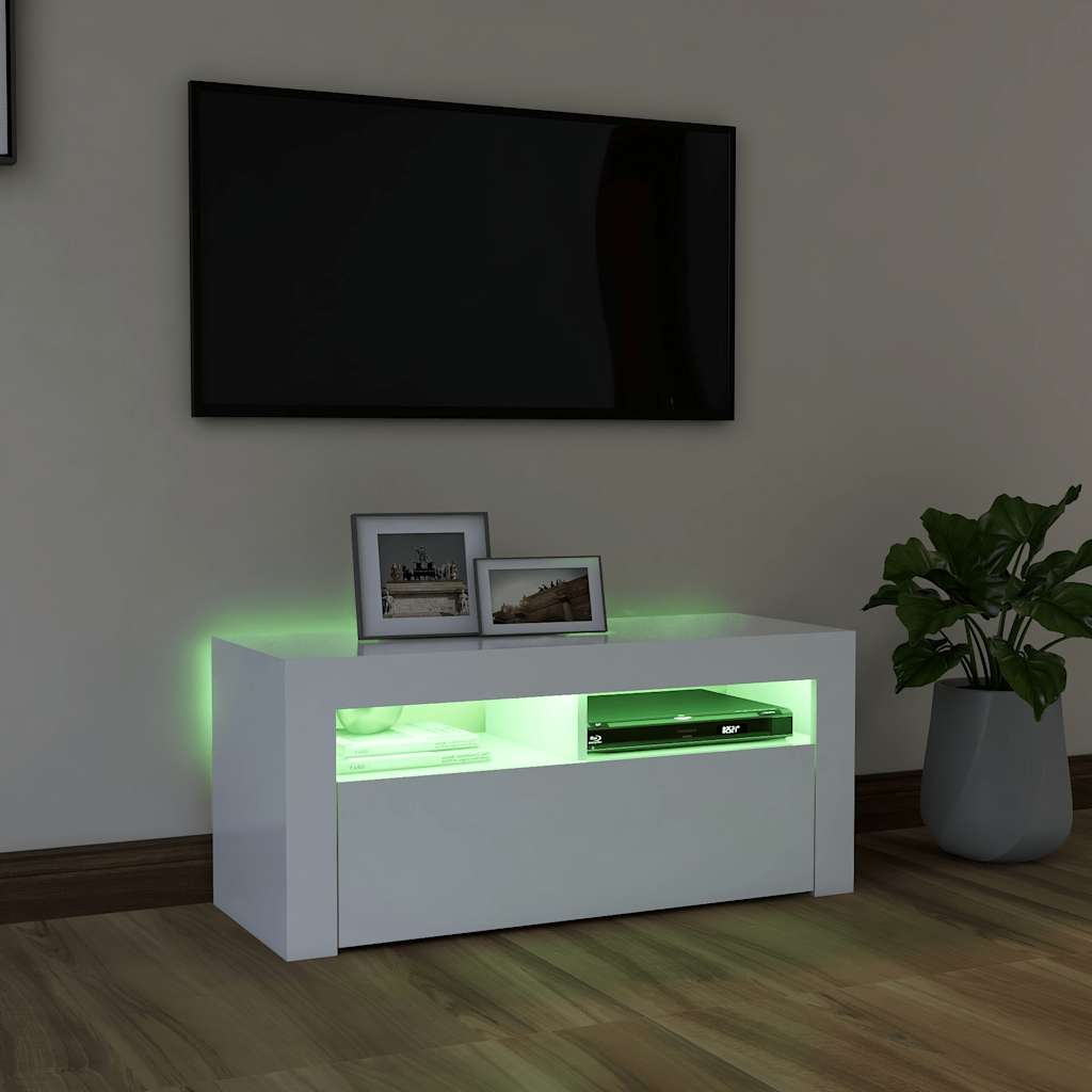 tv-skab med LED-lys 90x35x40 cm hvid