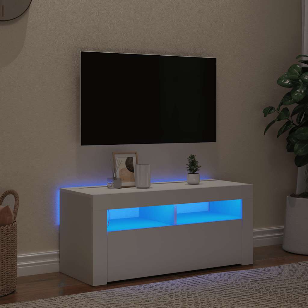 tv-skab med LED-lys 90x35x40 cm hvid