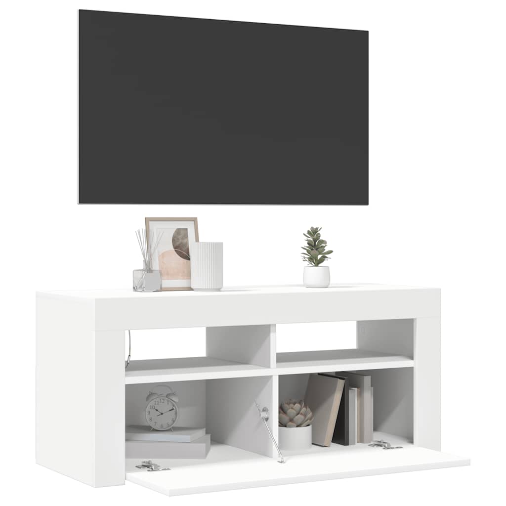 tv-skab med LED-lys 90x35x40 cm hvid