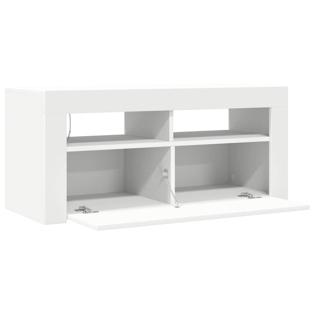 tv-skab med LED-lys 90x35x40 cm hvid