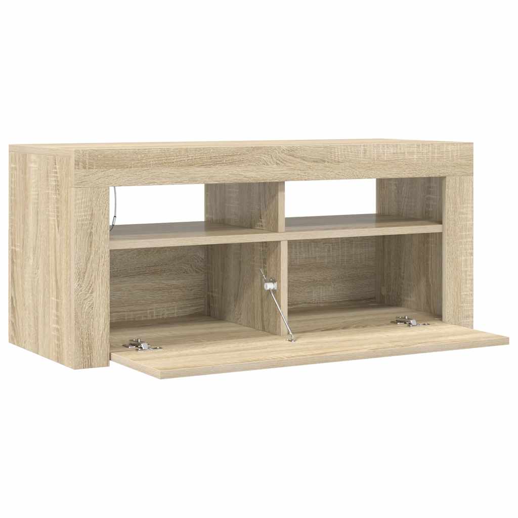 tv-bord med LED-lys 90x35x40 cm sonoma-eg