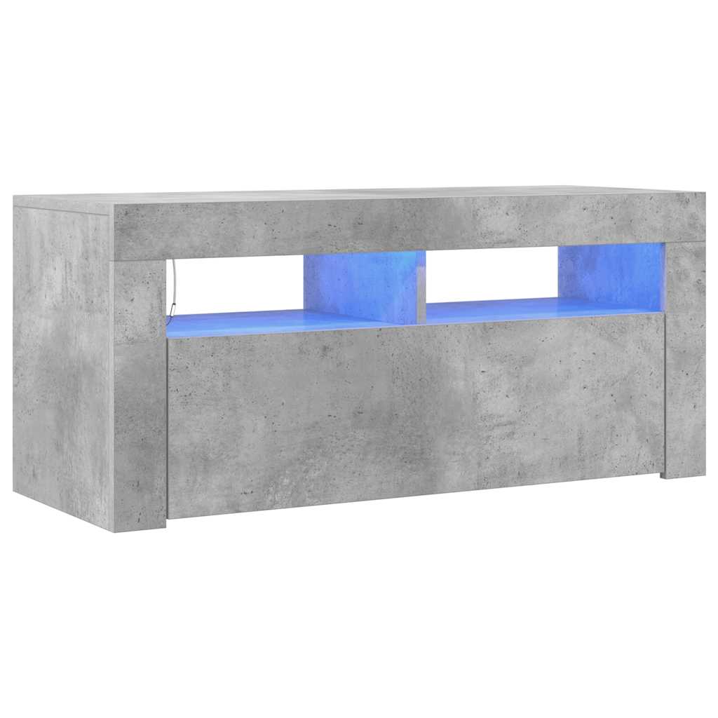 tv-bord med LED-lys 90x35x40 cm betongrå