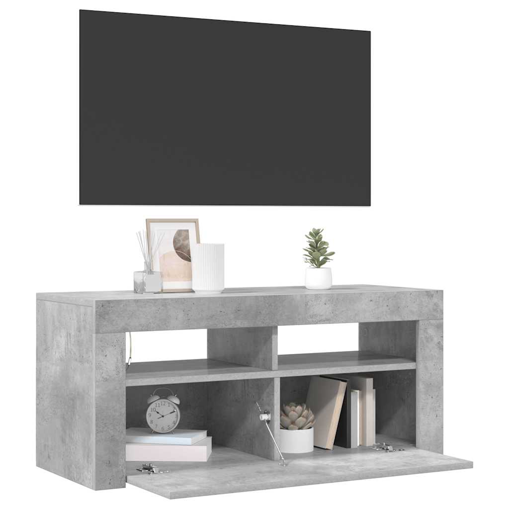 tv-bord med LED-lys 90x35x40 cm betongrå