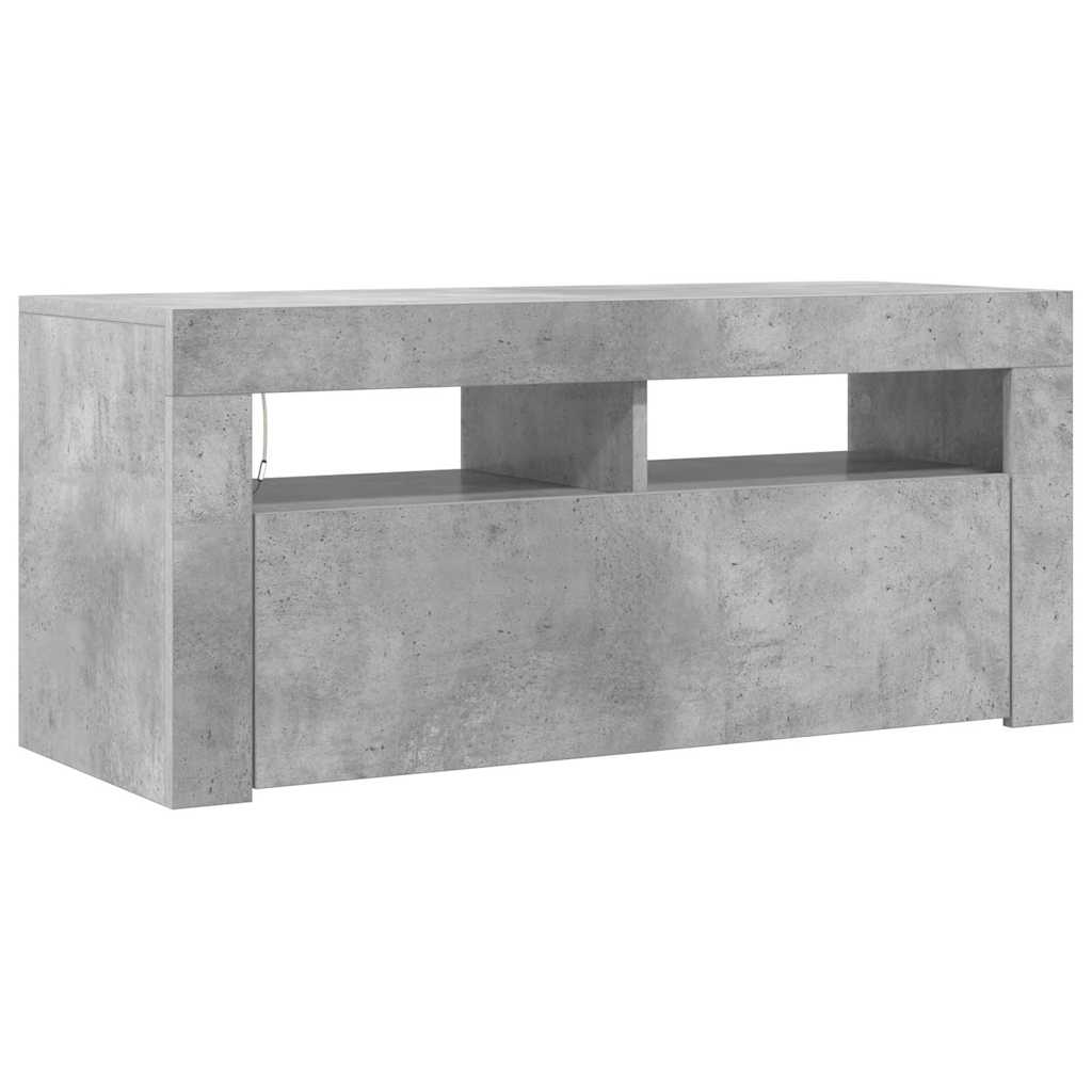 tv-bord med LED-lys 90x35x40 cm betongrå