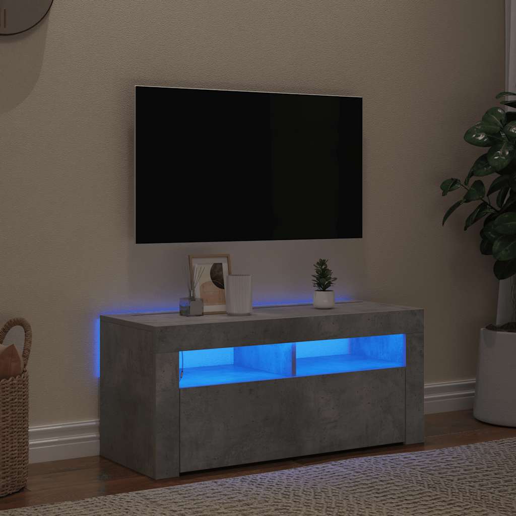 tv-bord med LED-lys 90x35x40 cm betongrå