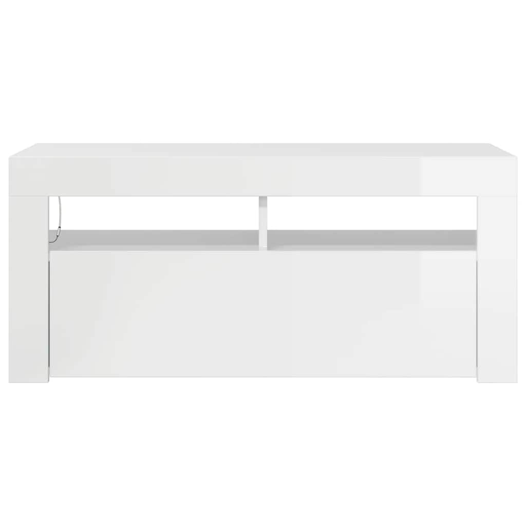 tv-skab med LED-lys 90x35x40 cm hvid højglans