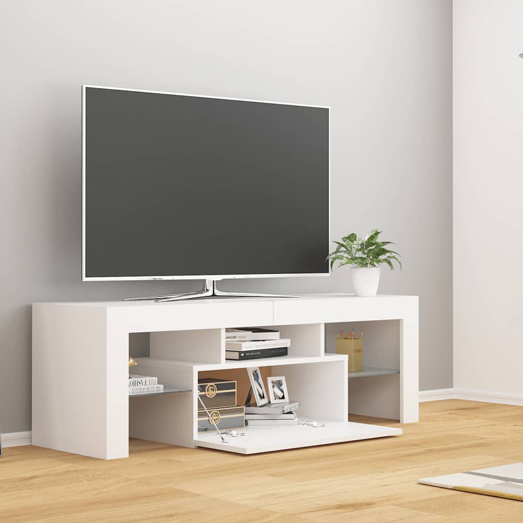 tv-skab med LED-lys 120x35x40 cm hvid