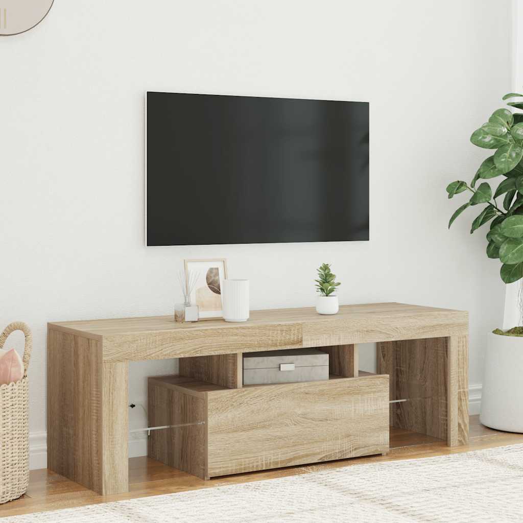 tv-bord med LED-lys 120x35x40 cm sonoma-eg