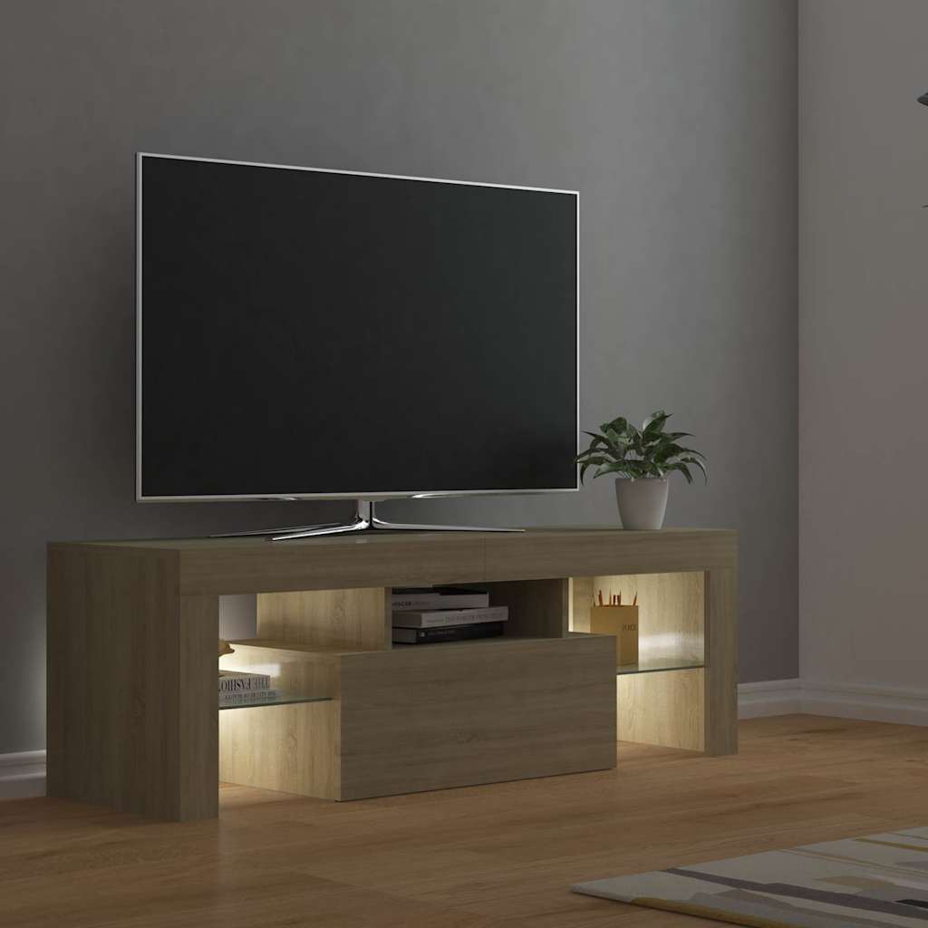 tv-bord med LED-lys 120x35x40 cm sonoma-eg
