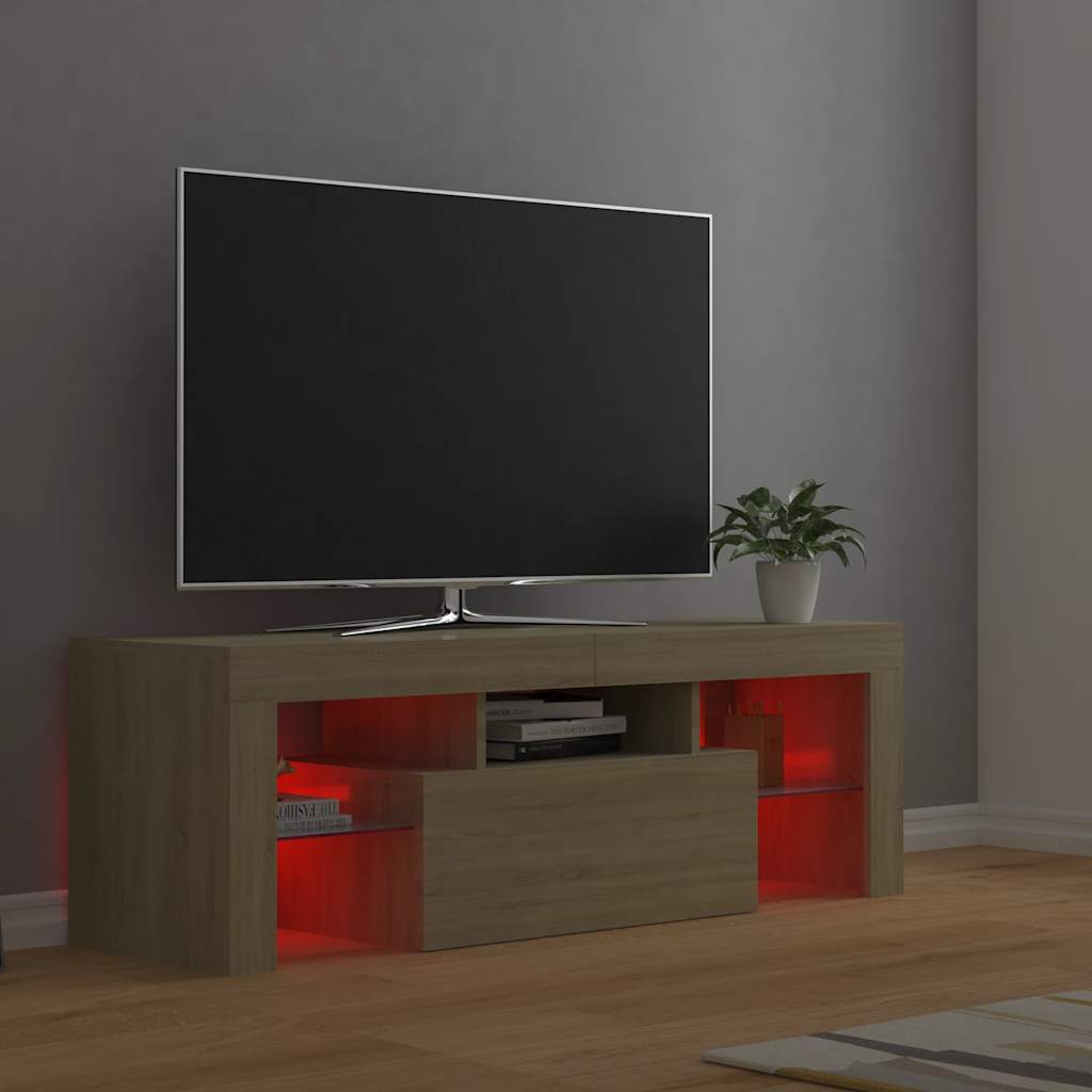 tv-bord med LED-lys 120x35x40 cm sonoma-eg