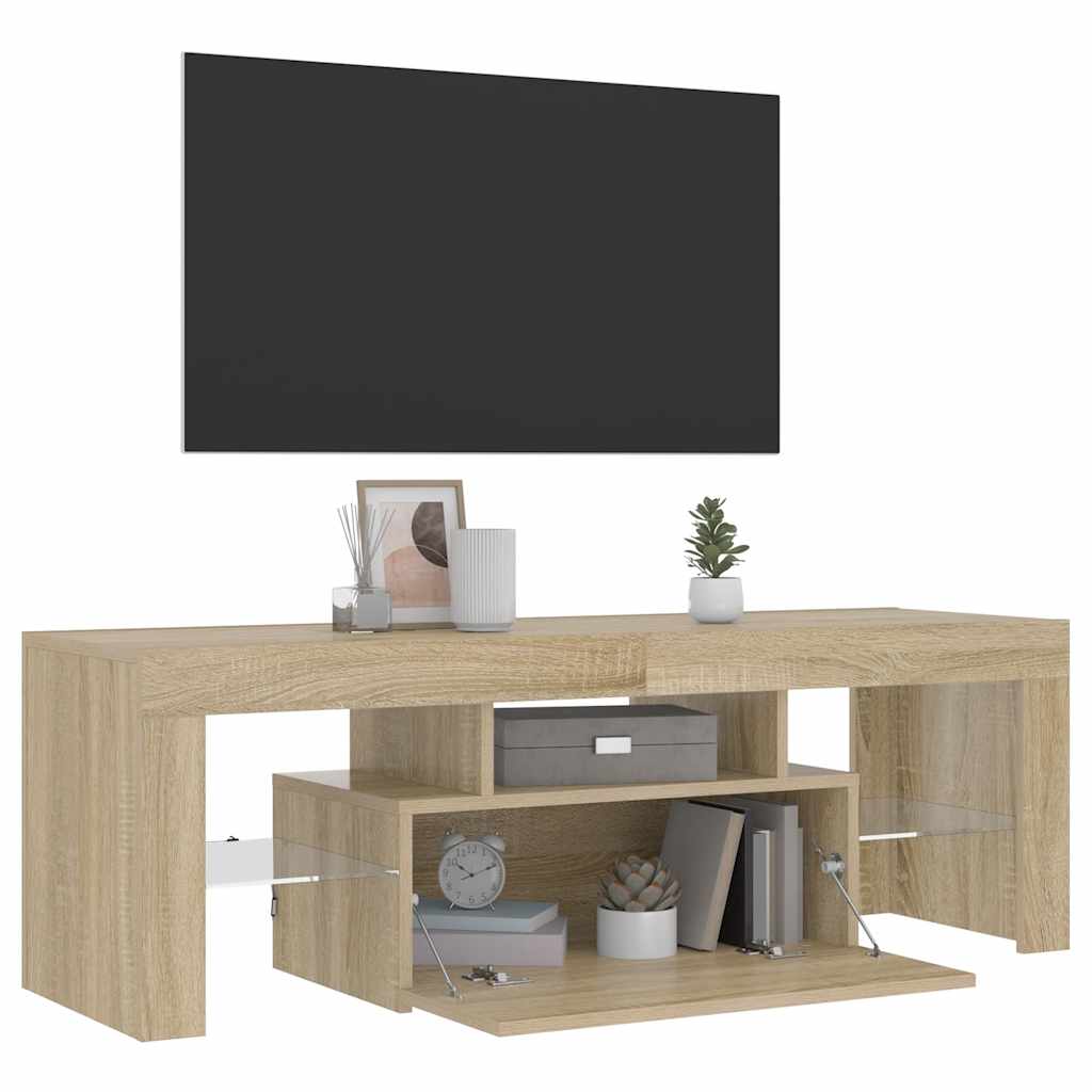 tv-bord med LED-lys 120x35x40 cm sonoma-eg