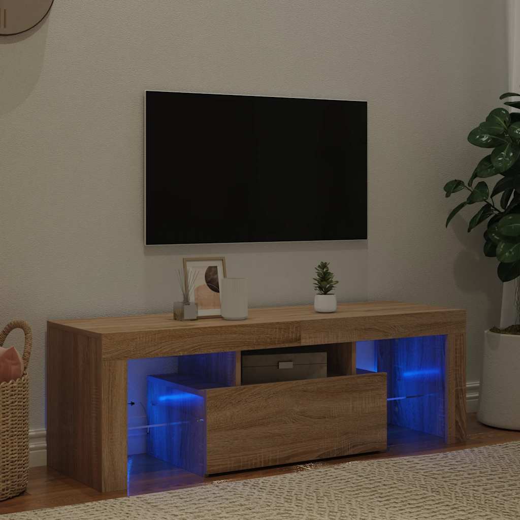 tv-bord med LED-lys 120x35x40 cm sonoma-eg