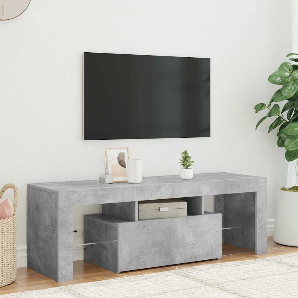 tv-bord med LED-lys 120x35x40 cm betongrå