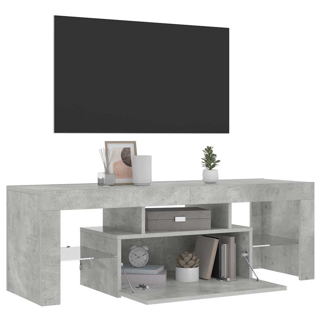 tv-bord med LED-lys 120x35x40 cm betongrå