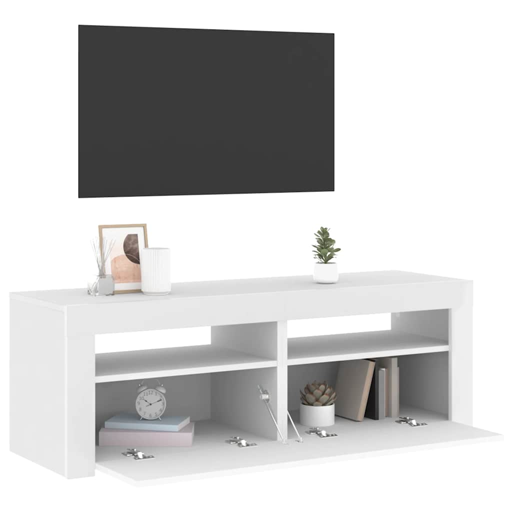 tv-skab med LED-lys 120x35x40 cm hvid